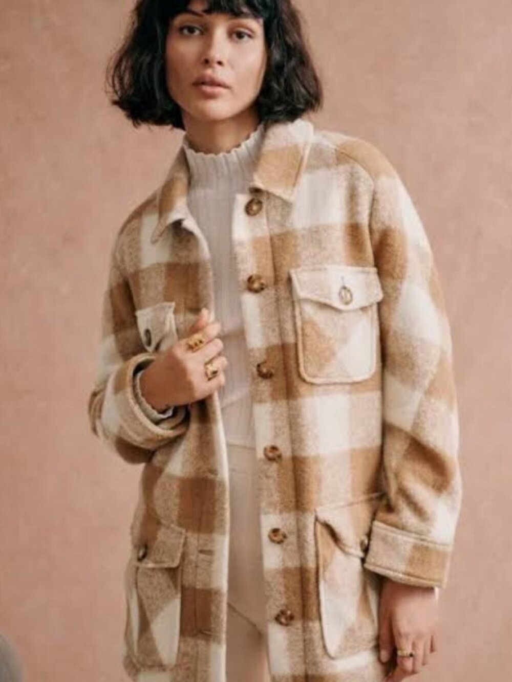 NEW Sezane Paulin Coat Jacket Sz 34 Tan Brown Beige Cream Ivory Wool Blend